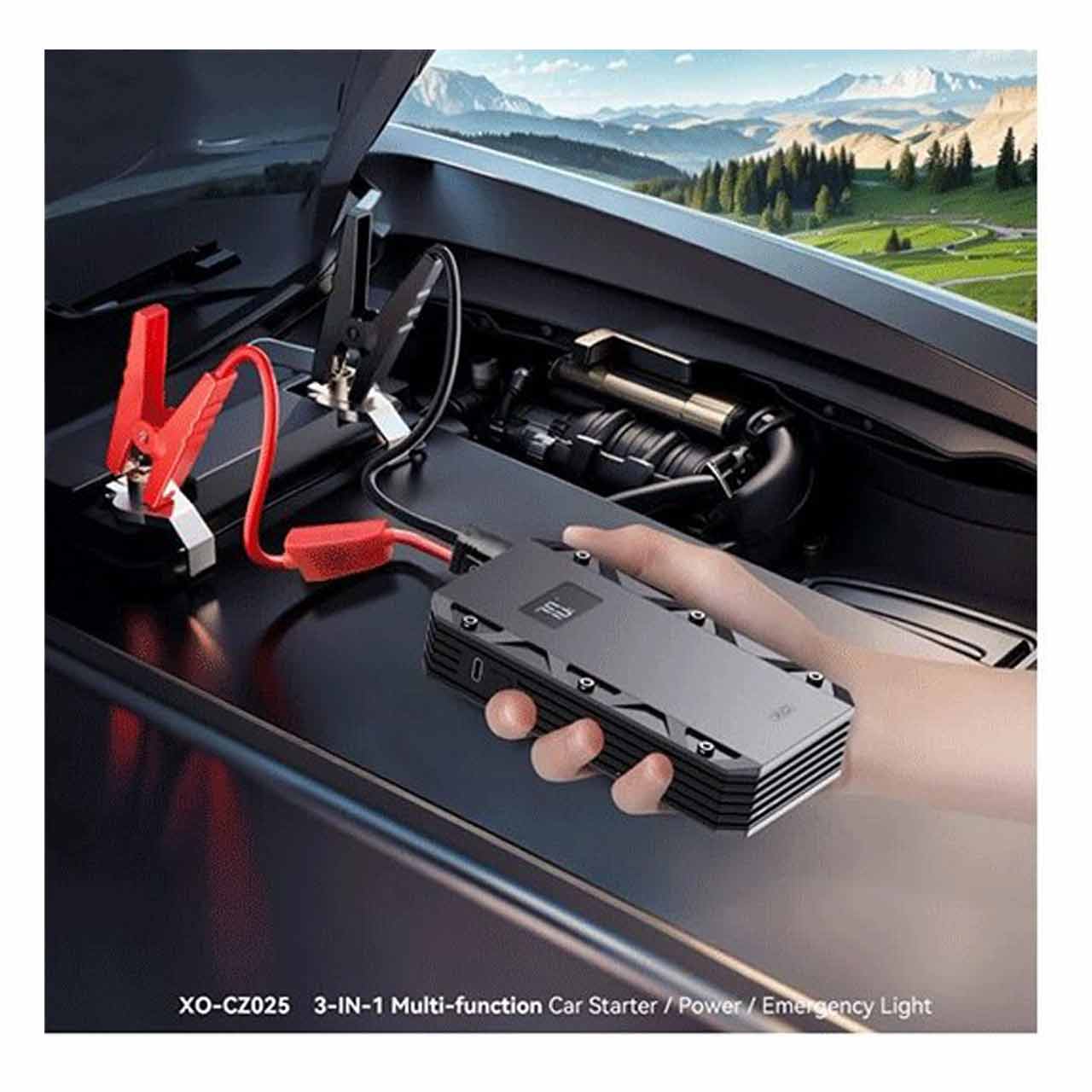 جامپ استارتر خودرو و پاوربانک18W فست شارژ XO 10000mAh مدل XO-CZ025 - مشکی(دارای چراغ LED)